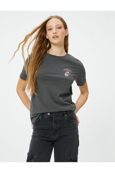 Koton Crew Neck - Rolling Stone T-Shirt with Tang Print, Licensed Short Sleeves and Cotton