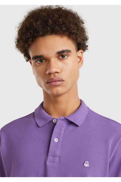 United Colors of Benetton Tricou polo mov cu mânecă scurtă pentru bărbați