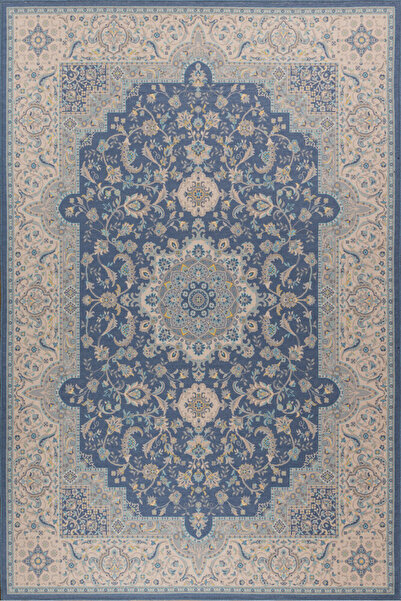 Vintage Patterned Woven Base Decorative Blue Carpet FL 32