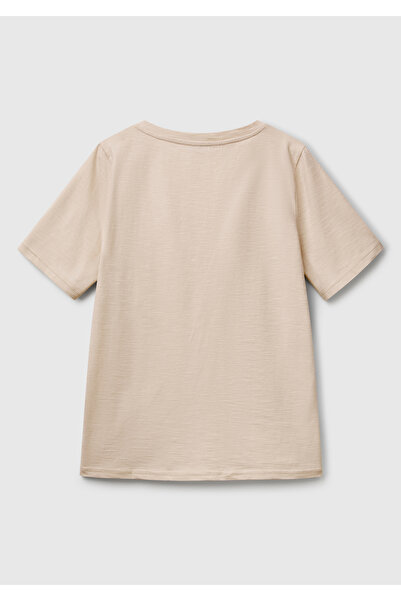 United Colors of Benetton Γυναικείο μπλουζάκι μπεζ 100% βαμβακερό με λαιμόκοψη V