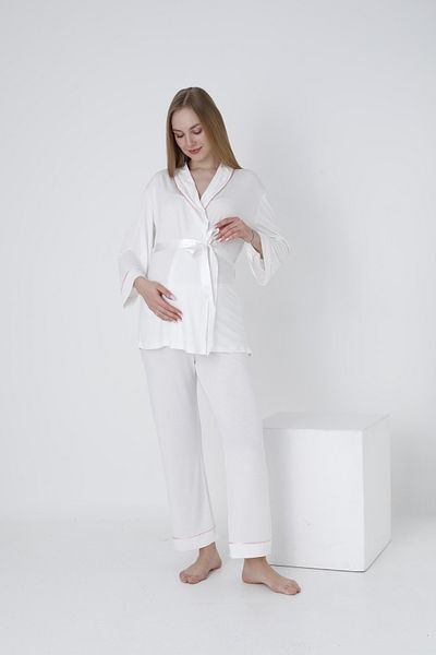 Miss Dünya Lissa Pregnant and Maternity Pajamas Set with Front Tie and Large Stripe Collar
