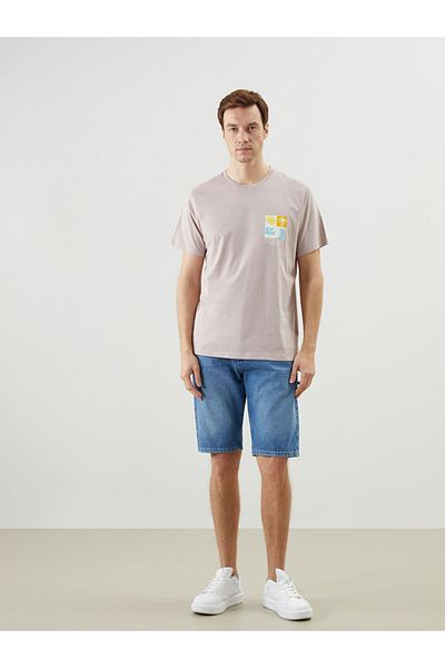 LC Waikiki Ανδρικό μπλουζάκι LCW Crew με κοντό μανίκι με εμπριμέ χτενισμένο βαμβάκι