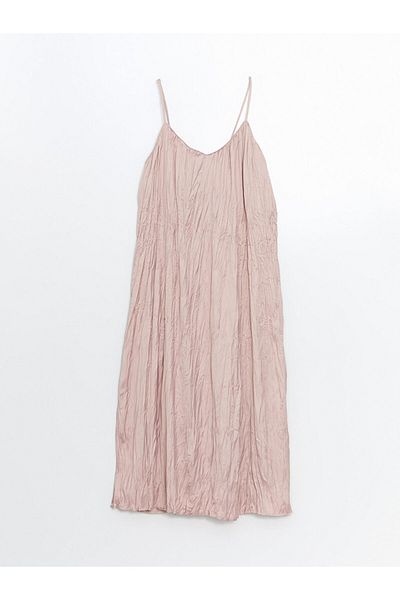 LC Waikiki Lcw Vision Pink V-Neck Satin Women's Dress