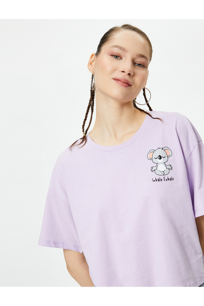 Koton Κοντό μπλουζάκι Koala με εμπριμέ κοντό μανίκι με λαιμόκοψη με άνετη εφα...