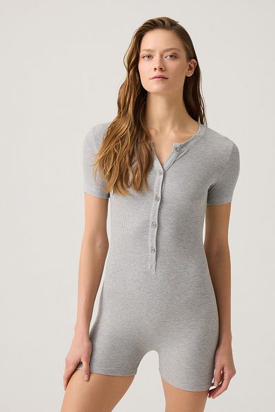 Los Ojos Gray Corded Short Sleeve Short Romper