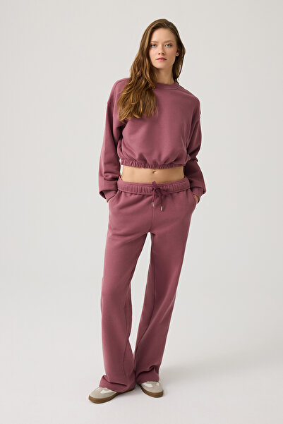 Los Ojos Βουργουνδία Φαρδιά Εφαρμογή Μέσης Μαζευμένη Crop Φούτερ Cropped Pullover