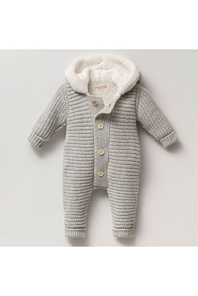 Nipperland 8198NG Bebek Kalın Liksli Kapüşonlu Triko Naturel Yün Tulum