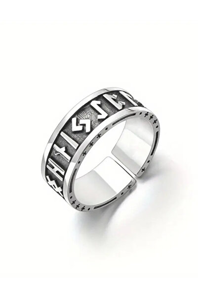 Modaadresiniz خاتم رجالي نسائي كلاسيكي مطبوع عليه حروف الفايكنج منقوشة