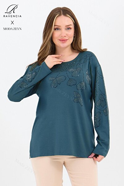 Ravencia Bluză din viscoză pentru femei de vârstă mijlocie - model cu frunze,...