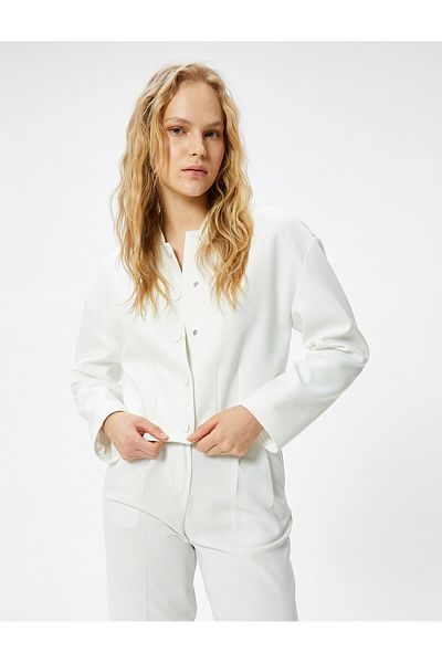 Koton Ribbed Crop Bomber Jacket - Snap Button