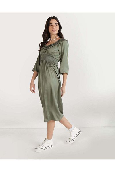 AMERICAN EAGLE Aerie Satin Sweetheart Midi Dress