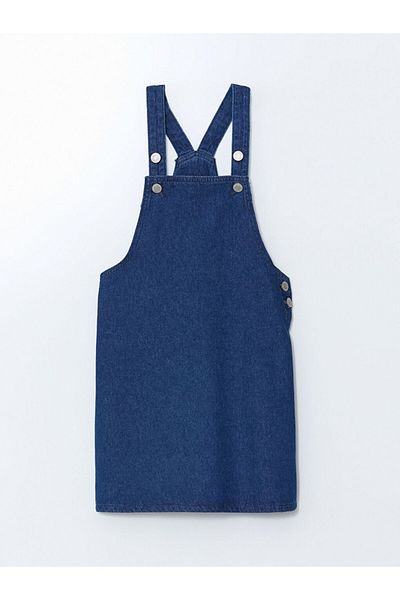 LC Waikiki Lcw Eco Indigo Square Collar Girl's Jean Salopet Dress