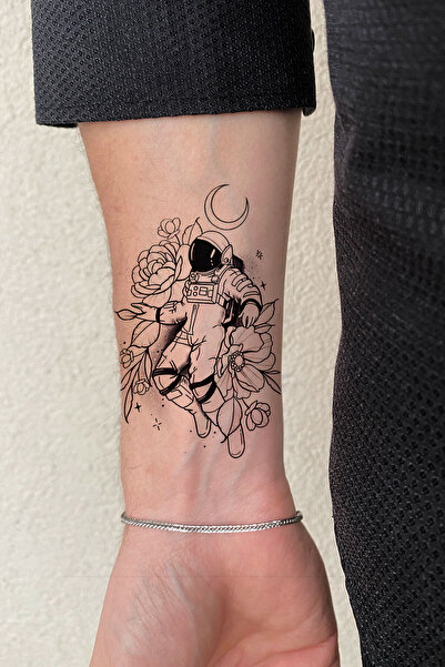 BiWini Astronot Uzay Geçici Dövme Tattoo Bilek Kol Bacak Ve Göğüs Erkek Kadın