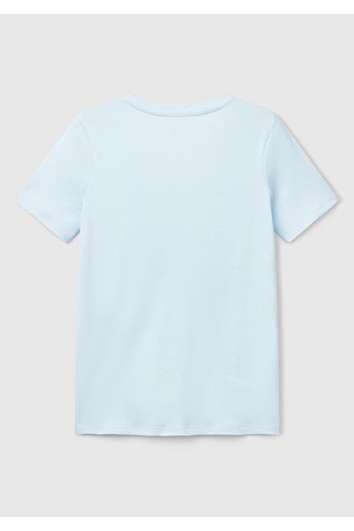 United Colors of Benetton Women's Light Blue 100% Cotton V-Neck Basic T-Shirt