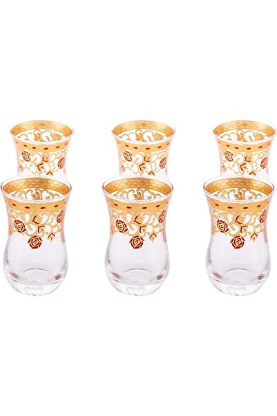 AKDC Tea Glass 6Pcs Set L(5CM) XW(5CM) XH(8CM) Gold, transparent