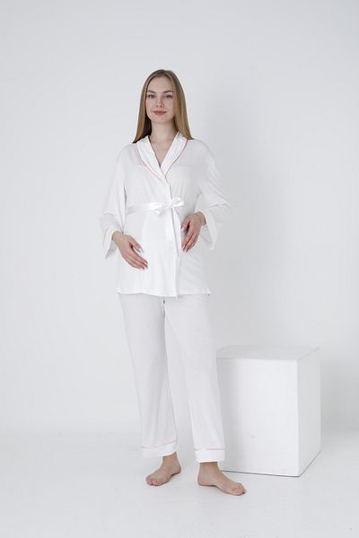 Miss Dünya Lissa Pregnant and Maternity Pajamas Set with Front Tie and Large Stripe Collar