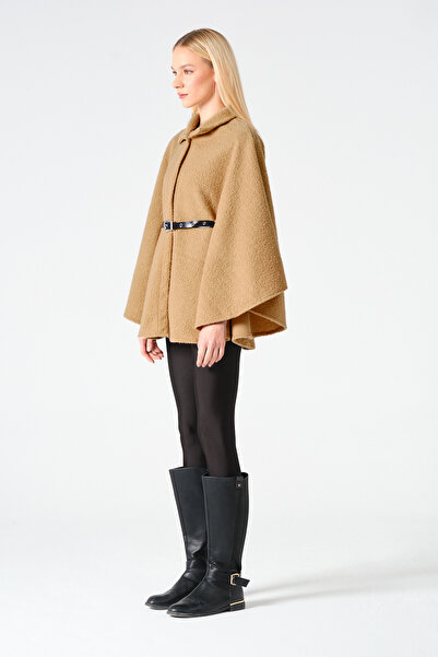 Moda Palmiss Women's Mink Belt Detailed Boucle Poncho