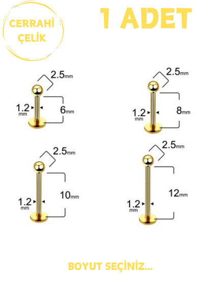 Blisse Piercing Unisex Cerrahi Çelik 2.5mm Toplu Labret Tragus Helix Piercing