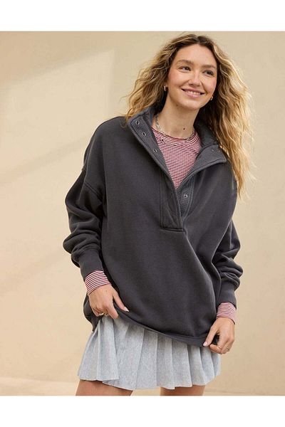 AMERICAN EAGLE Aerie Getaway Quarter Snap Sweatshirt