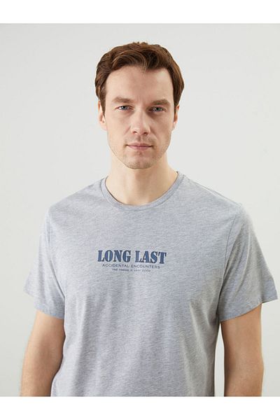 LC Waikiki Ανδρικό μπλουζάκι LCW Crew με κοντό μανίκι με εμπριμέ χτενισμένο βαμβάκι