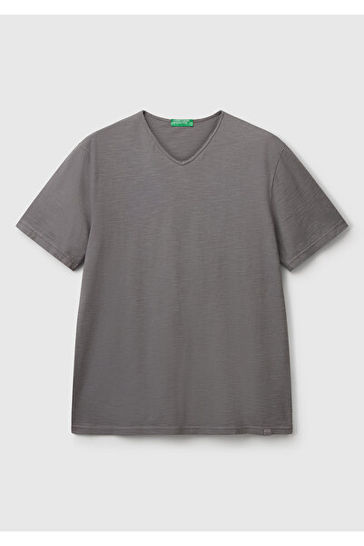 United Colors of Benetton Ανδρικό μπλουζάκι Anthracite V-Neck Slub