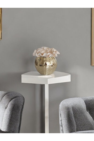 IŞILTI HOME DESIGN Mirror Glass Vase Round Light Gold Medium Size