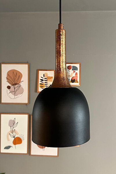 Bamyum Deep Siyah Patina Külah Başlık Tekli Avize Sarkıt Salon Mutfak Butik Lamba Aydınlatma Avize