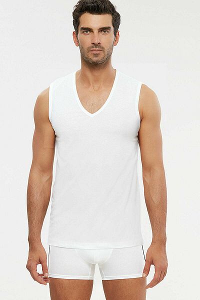 inkasole Men's Bamboo V-Neck Undershirt 601 White