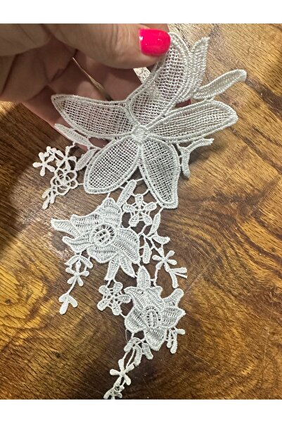 Gönülden Tasarım APLICAȚIE DE CUSUT CU BORDURI GIPUR ALB 22X10 CM