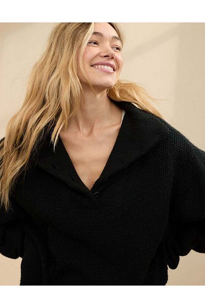 AMERICAN EAGLE Aerie Cozyup Waffle Button Sweater