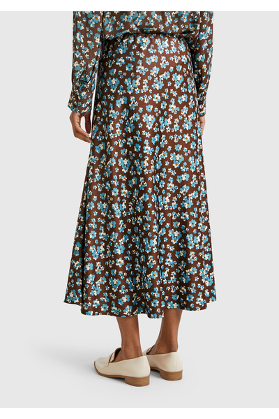 United Colors of Benetton Women's Brown Viscose Mixed Patterned Long Skirt