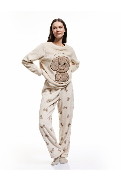 Koton Köpek Desenli Peluş Polar Pijama Takımı