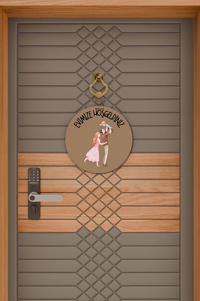 Dormot Home Modern Wooden Digital Printing Brown Family Door Ornament for Three People