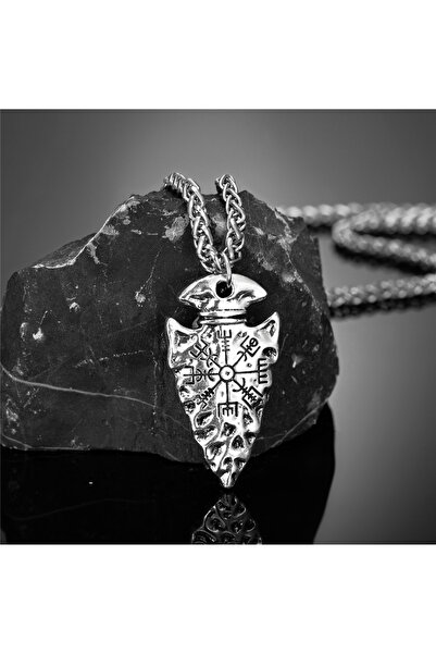 Choice قلادات فضية بطول 60 سم على شكل رمح فايكنج للرجال، قلادة Vegvisir على ش...
