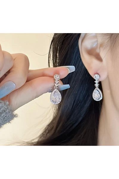 ER TAKI Stoned Silver Colored Elegant Stylish Party Engagement Henna Wedding Wedding Evening Dress Earrings