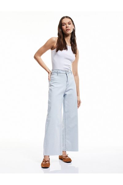 Koton Pantaloni din denim cu nasturi cu talie înaltă - Culotte Jean