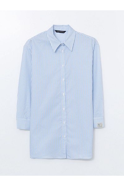 LC Waikiki Lcw Modest Blue Striped Poplin Women's Shirt Tunic