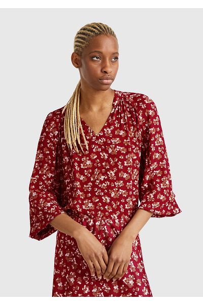 United Colors of Benetton Bluză de damă Bordeaux 100% viscoză cu decolteu în V cu mâneci raglan