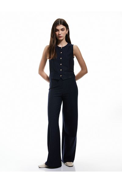 Koton Striped Wide Leg High Waist Fabric Trousers