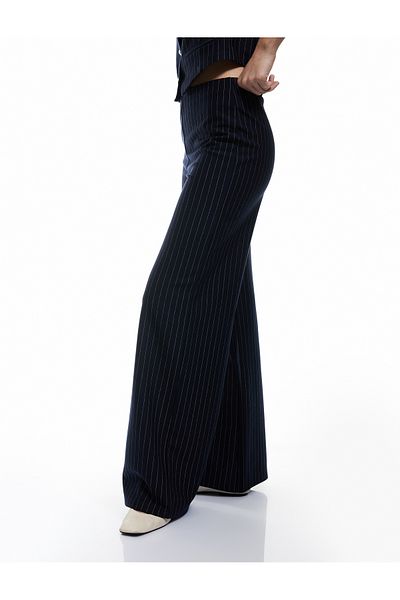 Koton Striped Wide Leg High Waist Fabric Trousers