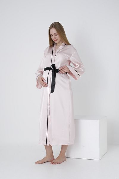 Miss Dünya Lissa Piping Bat Sleeve Maternity and Maternity Satin Dressing Gown