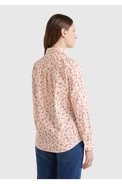 United Colors of Benetton Women's Beige 100% Cotton Patterned Cuffed Regular Fit Muslin Shirt