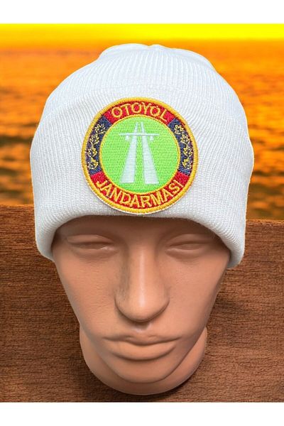 AskerVadisi White Color Wool Beret with Highway Gendarmerie Crest