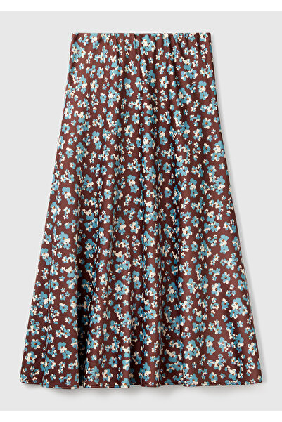 United Colors of Benetton Women's Brown Viscose Mixed Patterned Long Skirt
