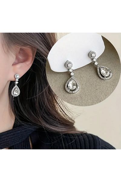 ER TAKI Stoned Silver Colored Elegant Stylish Party Engagement Henna Wedding Wedding Evening Dress Earrings