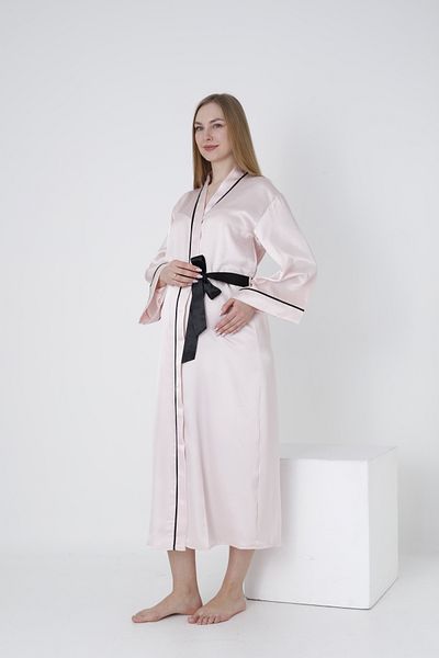 Miss Dünya Lissa Piping Bat Sleeve Maternity and Maternity Satin Dressing Gown