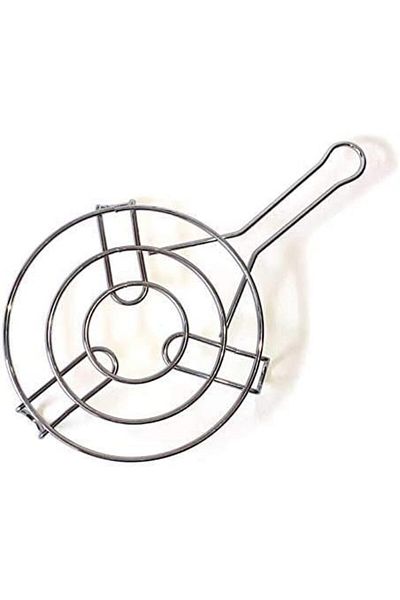 AKDC Hot Pot Holder with Handle – Silver Plated Stainless Steel Trivet, Heat-Resistant Round Pad