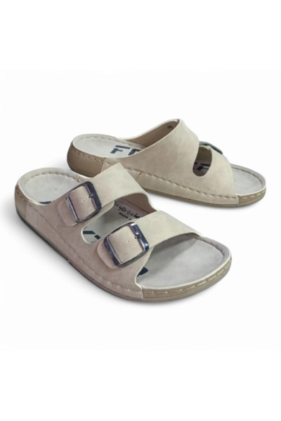 Foxter Stylish and Comfortable Women's Slippers Anatomical Sole Soft Leather Material, Adjustable Slippers with Double Buckle
