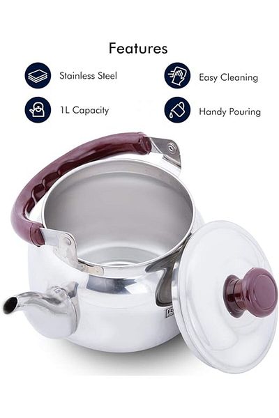 ROYALFORD 1L Stainless Steel Stove-Top Tea Kettle – Compact Design, Heat-Resistant Handle