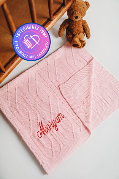 tinykiddesign Bebek Battaniyesi Desenli Triko Örgülü Pembe Bebek Hediyesi Ist...